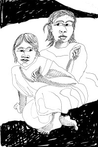 Gaugin Reclining Tahitian Women 2; ink; 2015