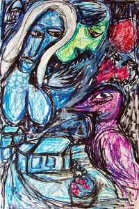 Marc Chagall 1; ink, oil, pastel; 2015