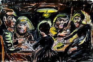 Vincent Van Gogh Potato Eaters; ink, oil, pastel; 2014